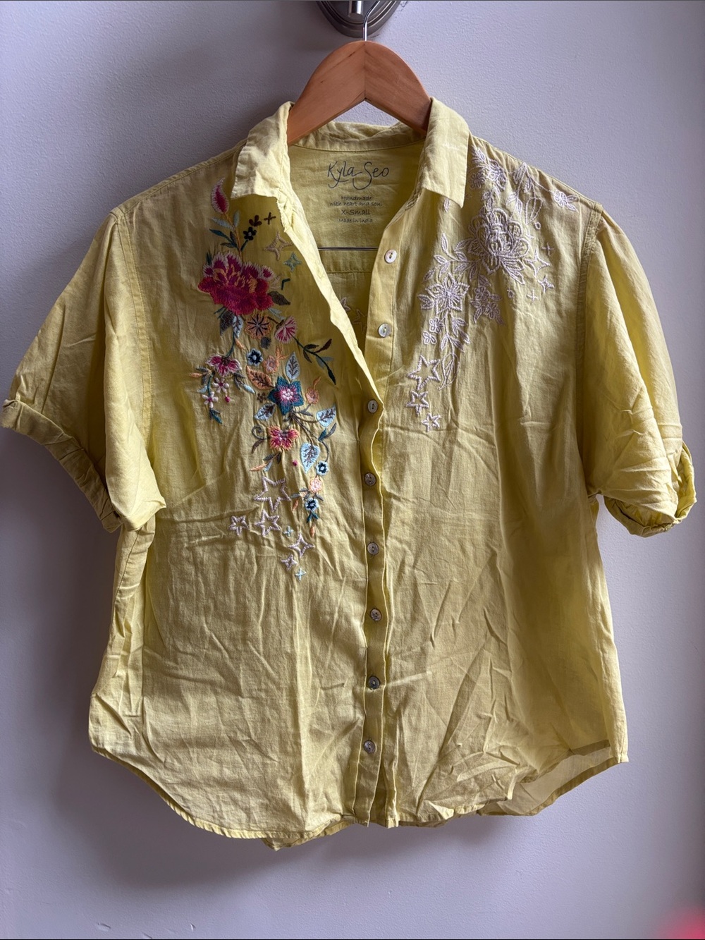 Kyla Seo Yellow Embroidered Button-Up Shirt